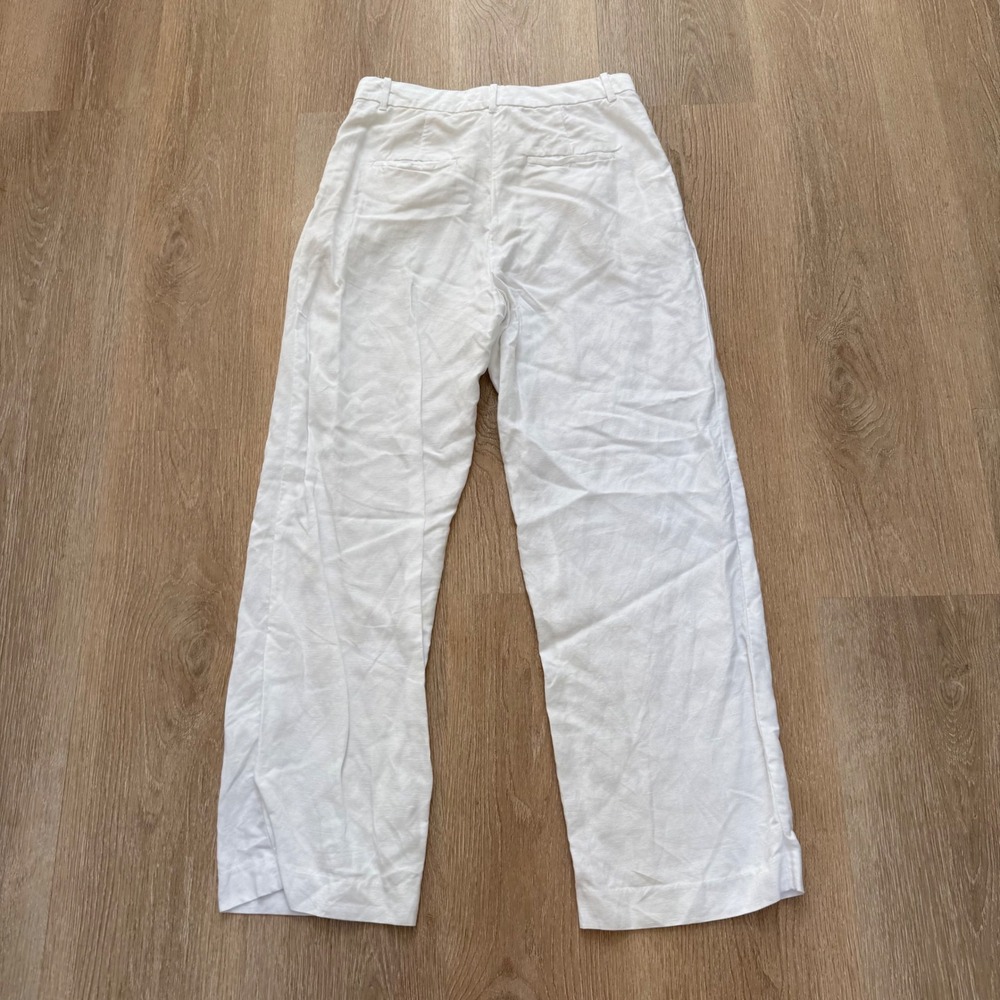 Wilfred Effortless Linen Blend Wide Leg Pants Womens 12 White Pleated High Rise - Picture 9 of 9